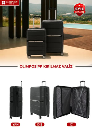 Olimpos Polipropilen PP Kırılmaz 2'li Valiz Seti Büyük ve Orta Boy Siyah