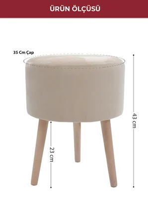 Ahşap Ayaklı Modern Tasarım Yuvarlak Puf, Tabure 6097
