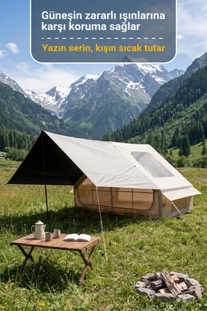 Rovos 6 Kişilik Şişme Kamp Çadırı, 4 Mevsim Su Geçirmez Oxford Kumaş, Tenteli ve Sineklikli Pencere, Kolay Kurulum Lüks Aile Çadırı (300x210x200 cm, 6.3 m²)