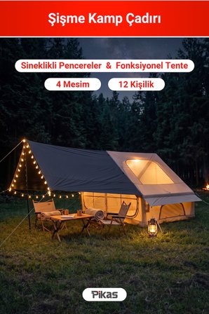 Rovos 6 Kişilik Şişme Kamp Çadırı, 4 Mevsim Su Geçirmez Oxford Kumaş, Tenteli ve Sineklikli Pencere, Kolay Kurulum Lüks Aile Çadırı (300x210x200 cm, 6.3 m²)