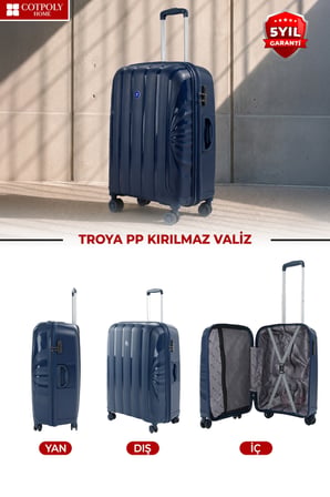 Troya PP Polipropilen Kırılmaz Kabin  Boy Valiz –  360° Döner Sessiz Tekerlekli 
