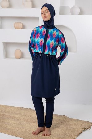 Adasea 261212 Lacivert Jasmin Spor Lycra Uzun Kollu Tesettür Mayo