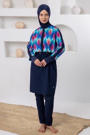 Adasea 261212 Lacivert Jasmin Spor Lycra Uzun Kollu Tesettür Mayo