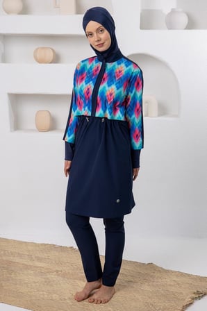 Adasea 261212 Lacivert Jasmin Spor Lycra Uzun Kollu Tesettür Mayo