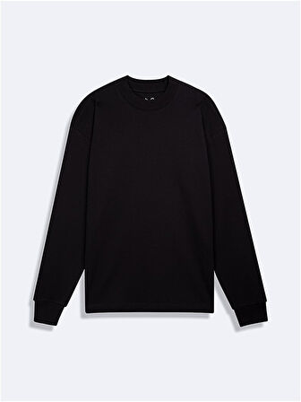 Uzun Kollu Bisiklet Yaka Basıc Siyah Sweatshırt