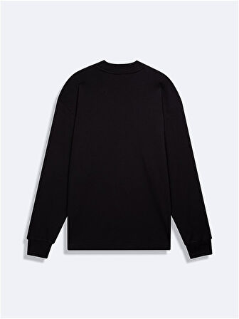 Uzun Kollu Bisiklet Yaka Basıc Siyah Sweatshırt