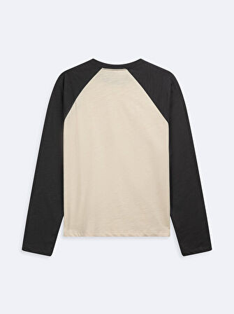 Uzun Kollu Slogan Baskılı Crop Krem Sweatshırt