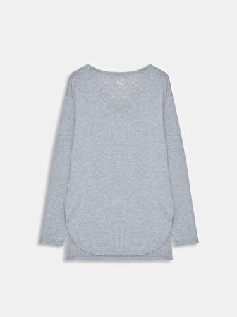 Uzun Kollu V Yaka Gri Sweatshırt