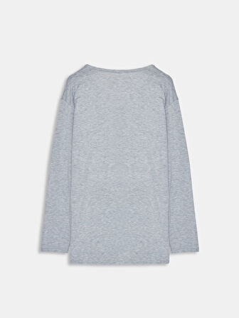 Uzun Kollu V Yaka Gri Sweatshırt