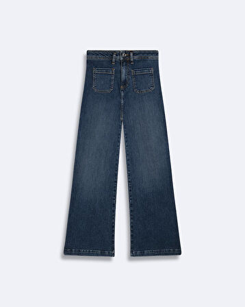 Wına Yüksek Bel Geniş Yaka Mavi Jean Pantolon