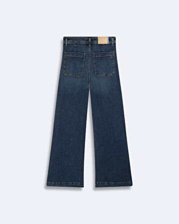 Wına Yüksek Bel Geniş Yaka Mavi Jean Pantolon