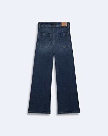 Wına Yüksek Bel Geniş Yaka Mavi Jean Pantolon