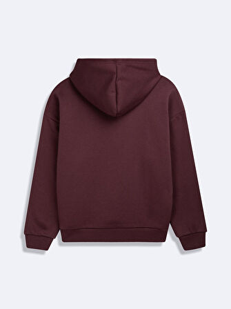 Uzun Kollu Kapüşonlu Slogan Baskılı Karışık Sweatshırt