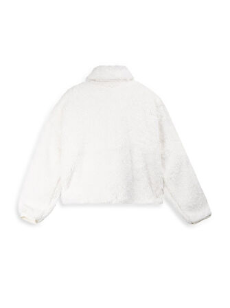 Uzun Kollu Yumuşak Dokulu Peluş Beyaz Ceket