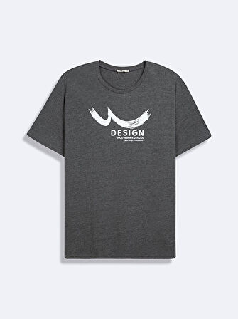 Kısa Kollu Sıfır Yaka Sıgn Baskılı Antrasit T-shırt