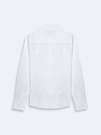 Uzun Kollu Önü Düğmeli Basic Beyaz Gömlek