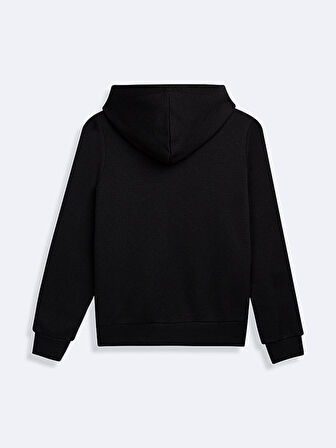 Fermuarlı Regular Kapüşonlu Düz Fit Siyah Sweatshırt