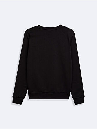 Sign Baskılı Uzun Kollu Bisiklet Yaka Siyah Sweatshırt