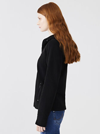 Uzun Kollu Kapüşonlu Polar Siyah Sweatshırt