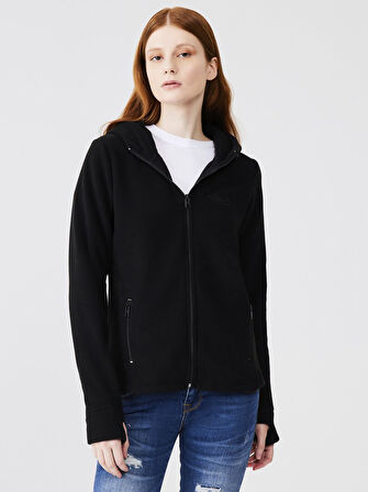 Uzun Kollu Kapüşonlu Polar Siyah Sweatshırt