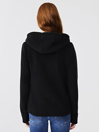 Uzun Kollu Kapüşonlu Polar Siyah Sweatshırt