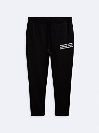 Beli Lastikli Slogan Baskılı Siyah Eşofman