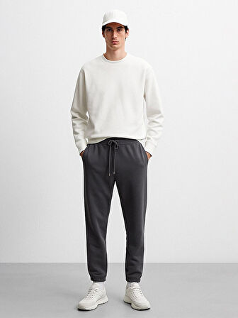 Beli Lastikli Dar Paça Basıc Gri Eşofman