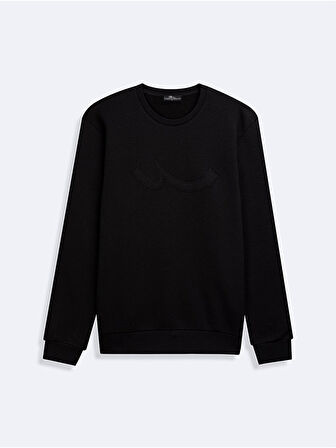 Uzun Kollu Sıgn Baskılı Basıc Siyah Sweatshırt