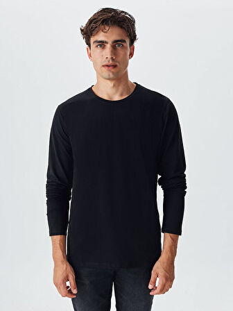 Uzun Kollu Bisiklet Yaka Basıc Siyah Sweatshırt