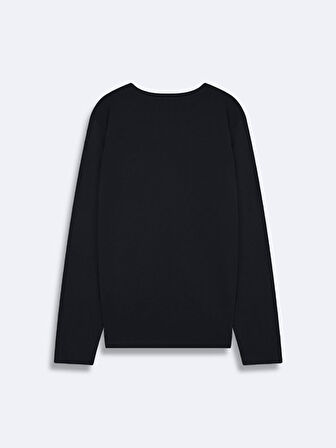 Uzun Kollu Bisiklet Yaka Basıc Lacivert Sweatshırt