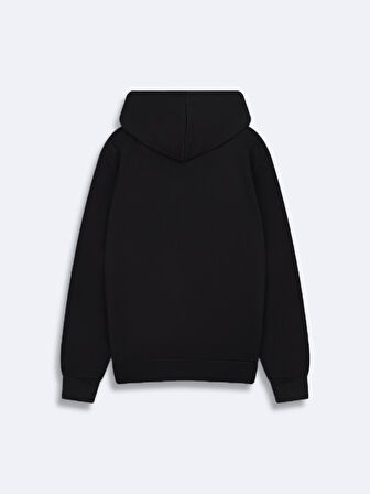 Kapüşonlu Fermuarlı Basic Siyah Sweatshırt
