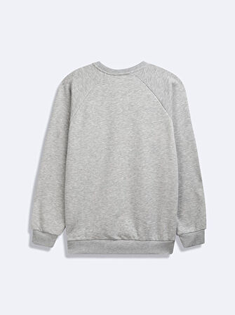 Uzun Kollu Sıfır Yaka Sign Baskılı Gri Sweatshırt