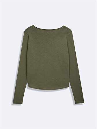 Uzun Kollu Sıfır Yaka Basic Yeşil Sweatshırt