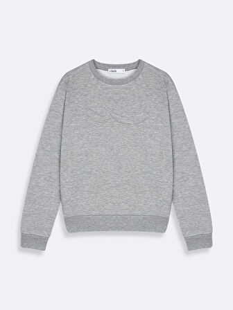 Uzun Kollu Sign Baskılı Bisiklet Yaka Gri Sweatshırt