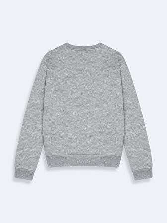 Uzun Kollu Sign Baskılı Bisiklet Yaka Gri Sweatshırt