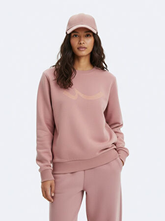 Uzun Kollu Sıfır Yaka Sign Baskılı Pembe Sweatshırt