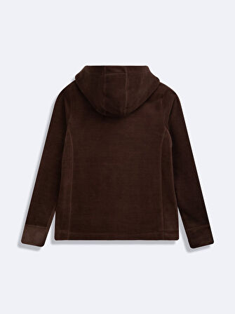 Uzun Kollu Kapüşonlu Polar Kahve Rengi Sweatshırt