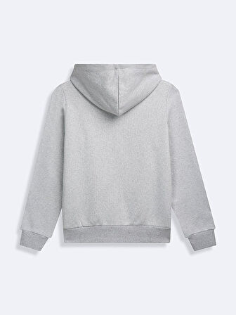 Fermuarlı Regular Kapüşonlu Düz Fit Gri Sweatshırt
