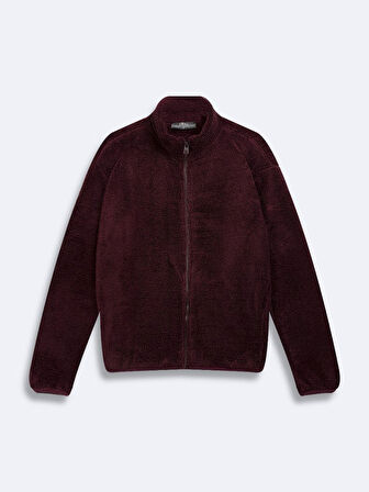 Uzun Kollu Polar Fermuarlı Kırmızı Hırka