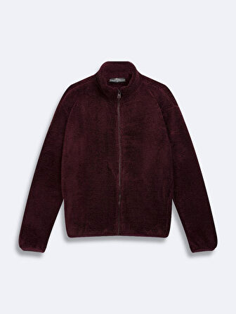 Uzun Kollu Polar Fermuarlı Kırmızı Hırka