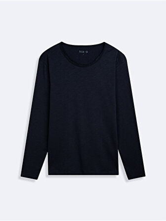 Uzun Kollu Bisiklet Yaka Basıc Lacivert Sweatshırt