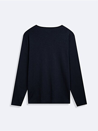 Uzun Kollu Bisiklet Yaka Basıc Lacivert Sweatshırt