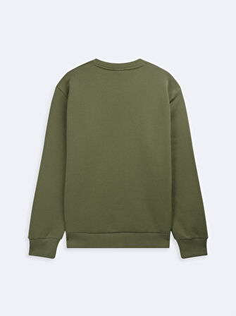 Uzun Kollu Sıfır Yaka Slogan Baskılı Yeşil Sweatshırt