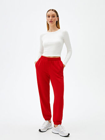 Beli Lastikli Dar Paça Kırmızı Eşofman