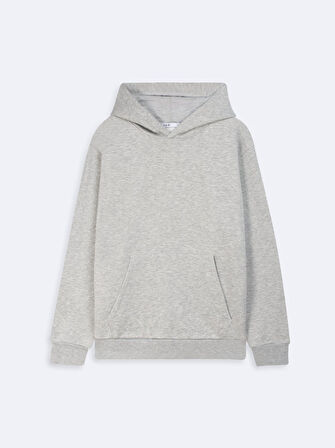 Uzun Kollu Kapüşonlu Basic Gri Sweatshırt