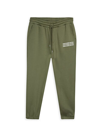 Beli Lastikli Slogan Baskılı Yeşil Eşofman