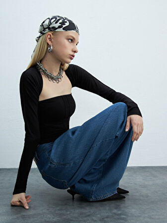 Sıerra Geniş Paça Yüksek Bel Jean Pantolon