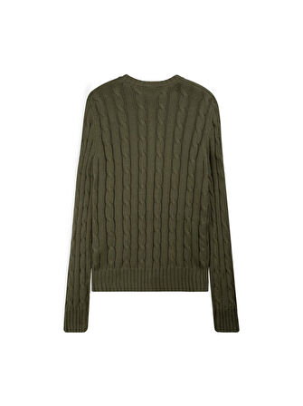 Uzun Kollu Önü Düğmeli Triko Yeşil Hırka