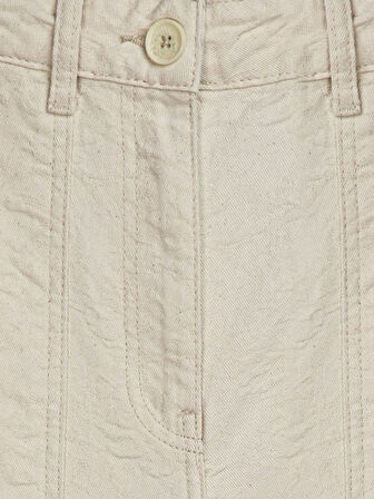 Lyorna Kabartma Desenli Düz Paça Yüksek Bel Jean Pantolon