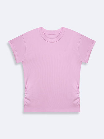 Kısa Kollu Sıfır Yaka Basic Pembe t-shirt
